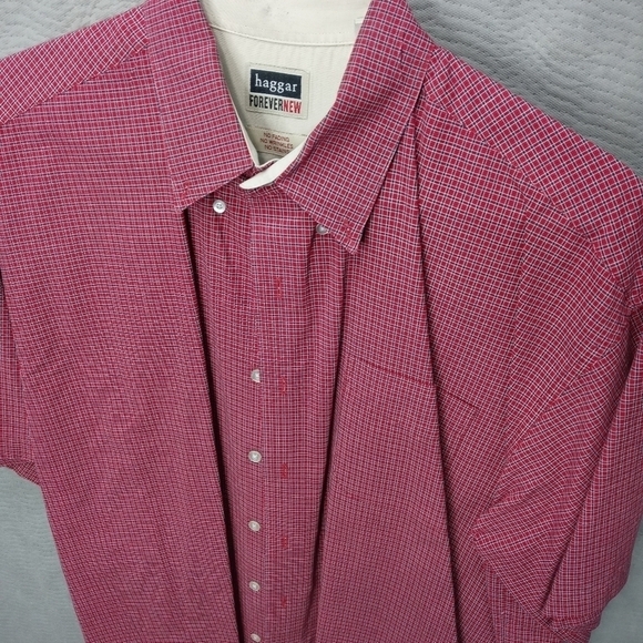 Haggar men's sz XL short sleeve button red plaid c - Picture 3 of 9